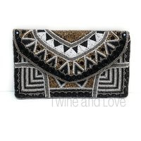 Black Gold Beaded Clutch, Boho Clutch Bag, Purse, Crossbody Party Birthday Gift, Bridal Gift | Etsy (US)