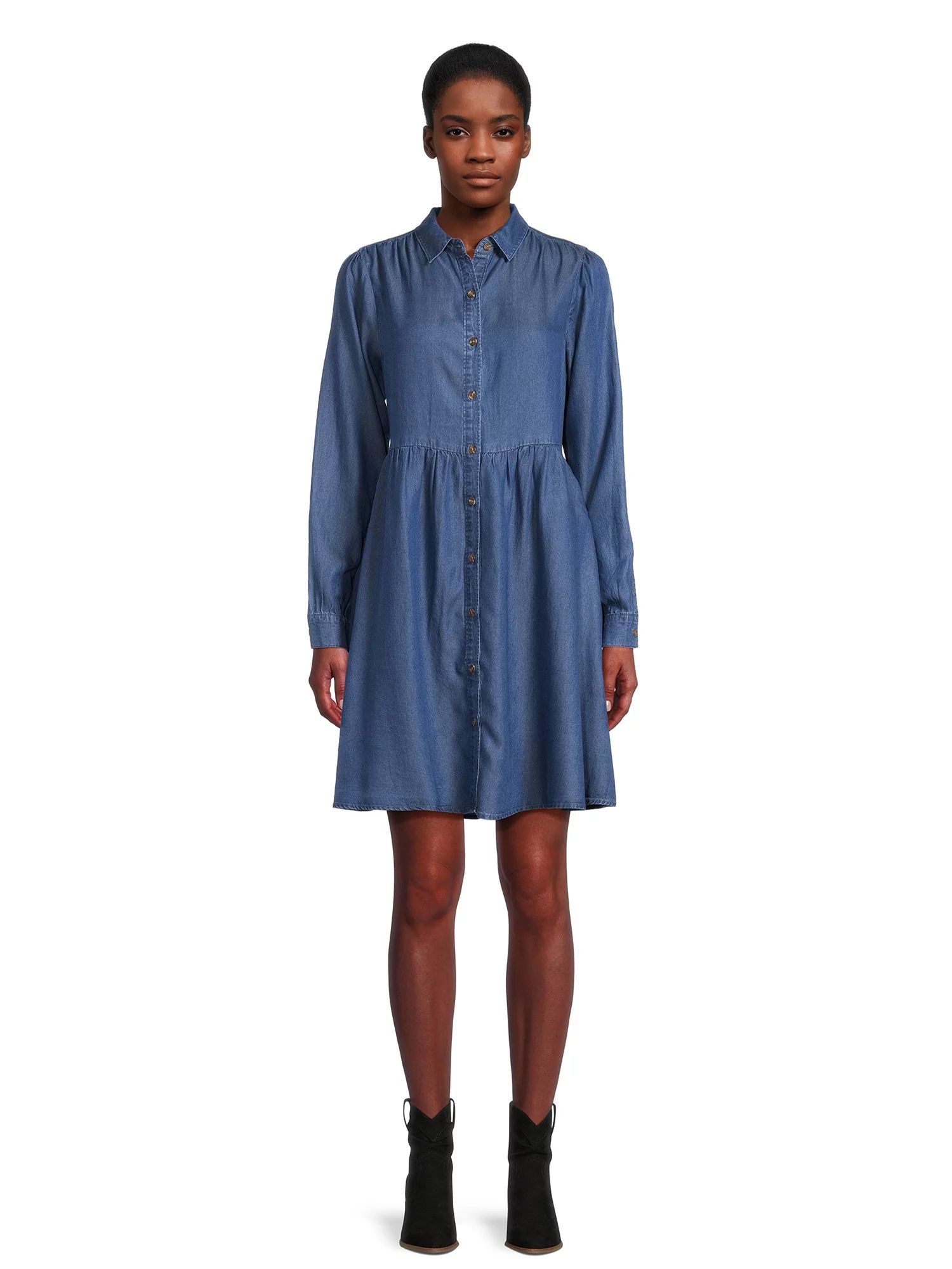 Time and Tru Women's Button Down Shirt Dress, Sizes XS-XXXL | Walmart (US)