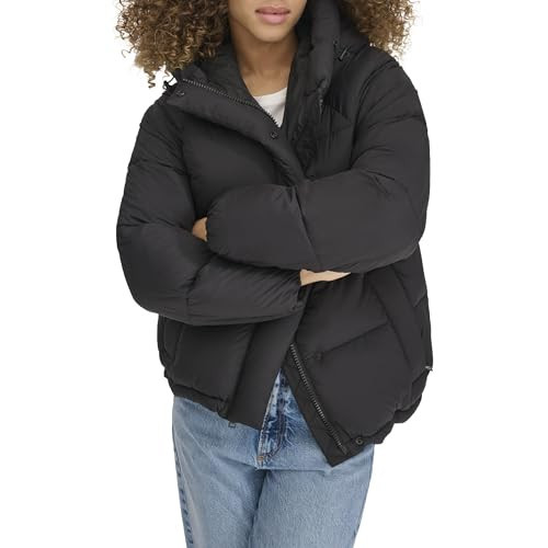 Dockers Women's Water Resistant Quilted Bubble Puffer Jacket with Hood, Black, X-Large | Amazon (US)