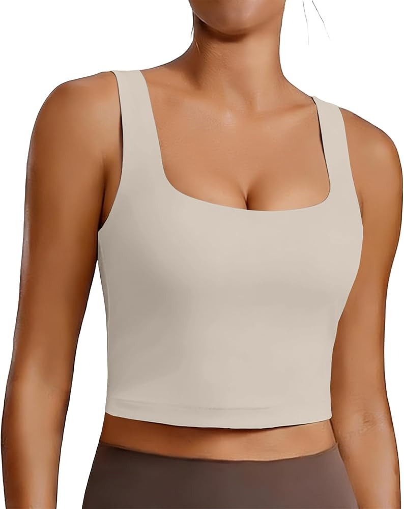 PINSPARK Sports Bra for Women Square Neck Longline Tank Tops with Padded | Amazon (US)