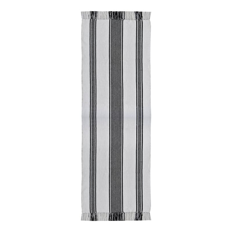 (D551) Flatweave Ivory & Black Striped Runner, 2x7 | At Home