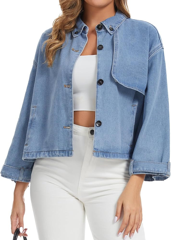 Kedera Women Denim Jacket Trench Coat Casual Button Down Long Sleeve Trendy Jean Coats with Pocke... | Amazon (US)