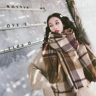 Plaid Shawl Plaid - Coffee - One Size | YesStyle Global