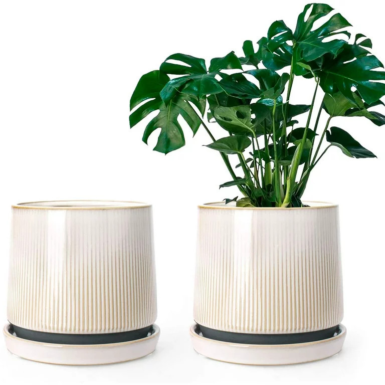 Ceramic Flower Planter Pots for Plants, 5 Inch Succulent Planters with Drainage Holes and Saucers... | Walmart (US)