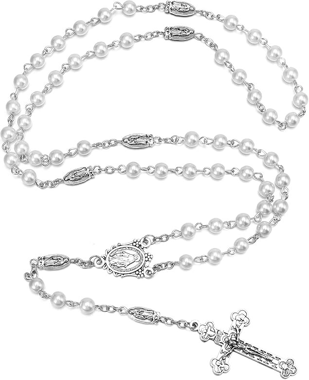 Rnivida Catholic Beads Rosary Virgin Mary Rosary Necklace with Jesus Crucifix, Miraculous Mary Me... | Amazon (US)