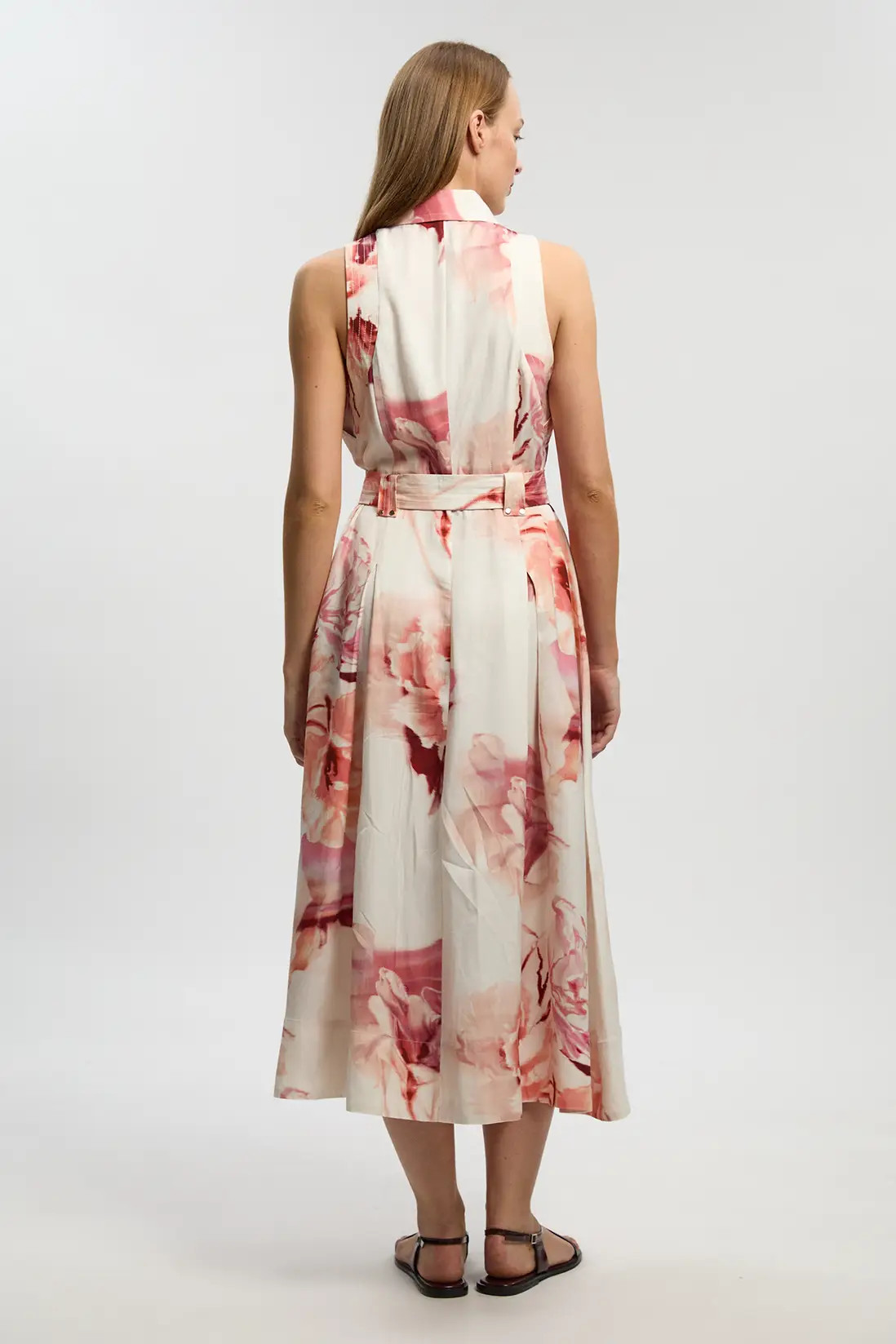 Floral Premium Viscose Linen Floral Top Stitch Halter Neck Woven Midi Dress With D Ring Detail | ... | Karen Millen