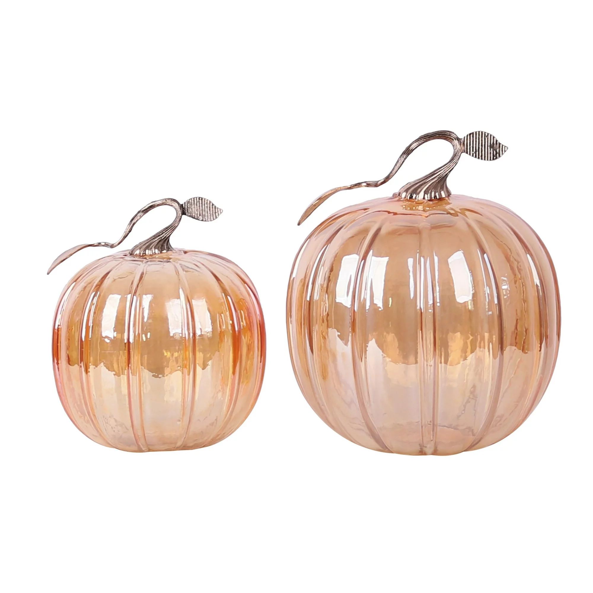 Transpac Glass 9.25 in. Pink Harvest Pumpkins Accent Set of 2 | Walmart (US)