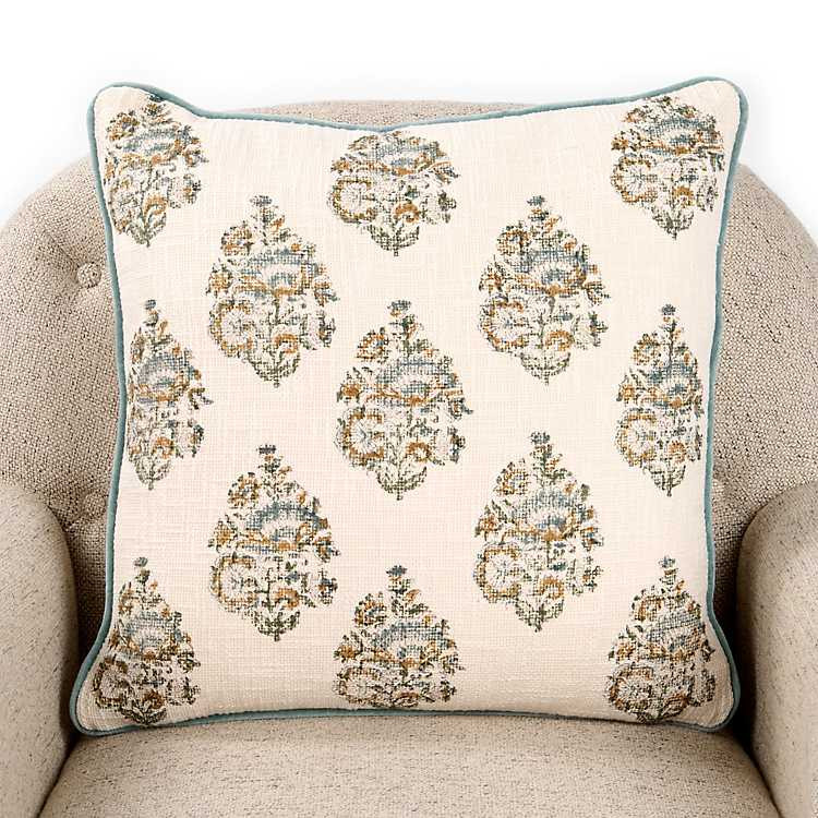 New! Damask Block Print Reversible Pillow | Kirklands