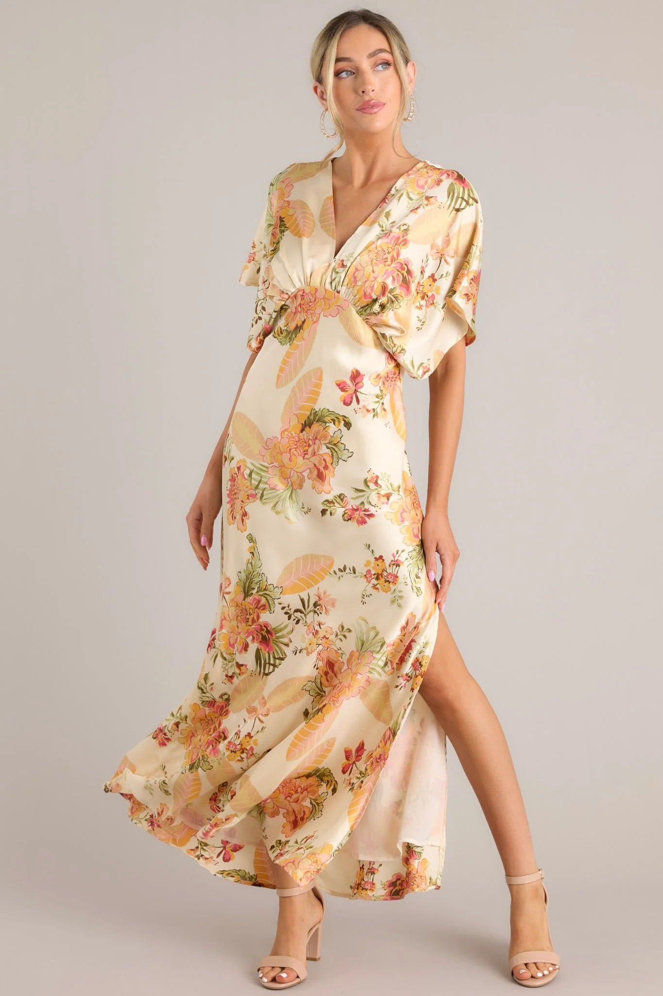 Frames Of Bliss Beige Floral Maxi Dress | Red Dress