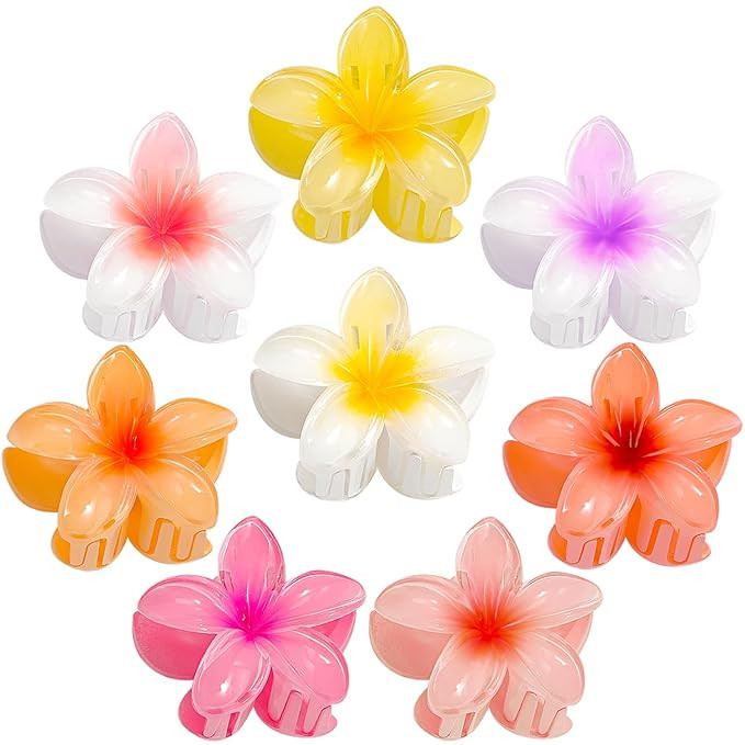 Hawaiian Flower Hair Clips for Women 8 Pack, Plumeria Hair Claw Clips for Thick Thin Hair, Beach ... | Amazon (US)