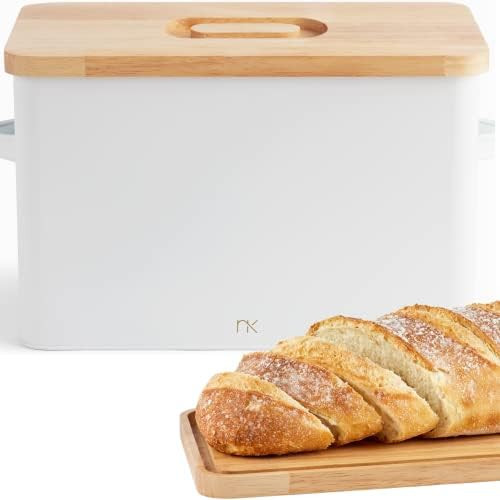Extra Large Bread Box White - Modern Farmhouse Bread Box with Cutting Board Lid, Metal Bread Boxe... | Amazon (US)