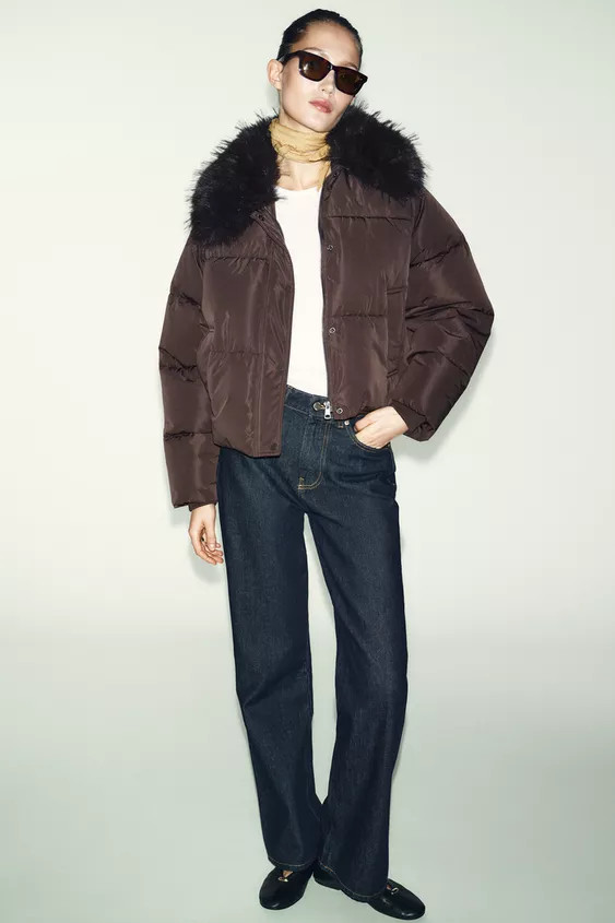 QUILTED BOMBER JACKET WITH FAUX FUR LAPEL | Zara UK