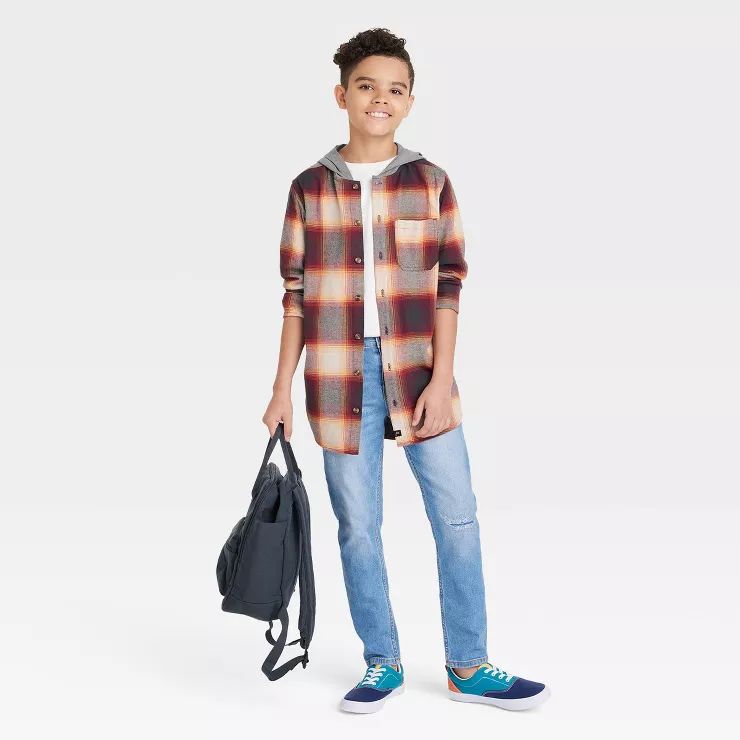 Boys' Flannel Hooded Long Sleeve Button-Down Shirt - art class™ | Target