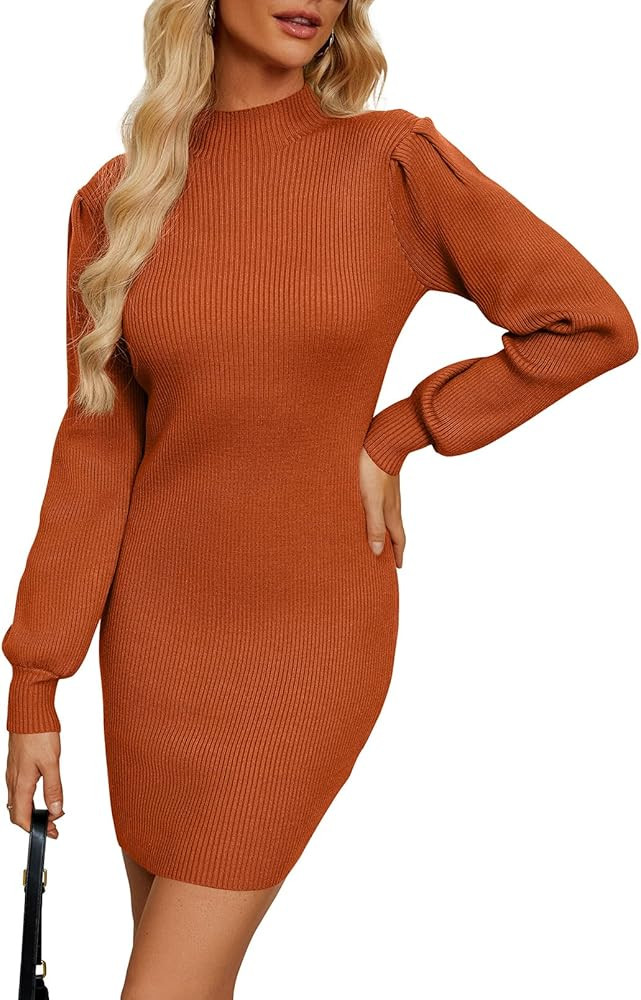 Naggoo Womens Fall Winter Long Sleeve Mock Neck Bodycon Knit Mini Sweater Dress | Amazon (US)