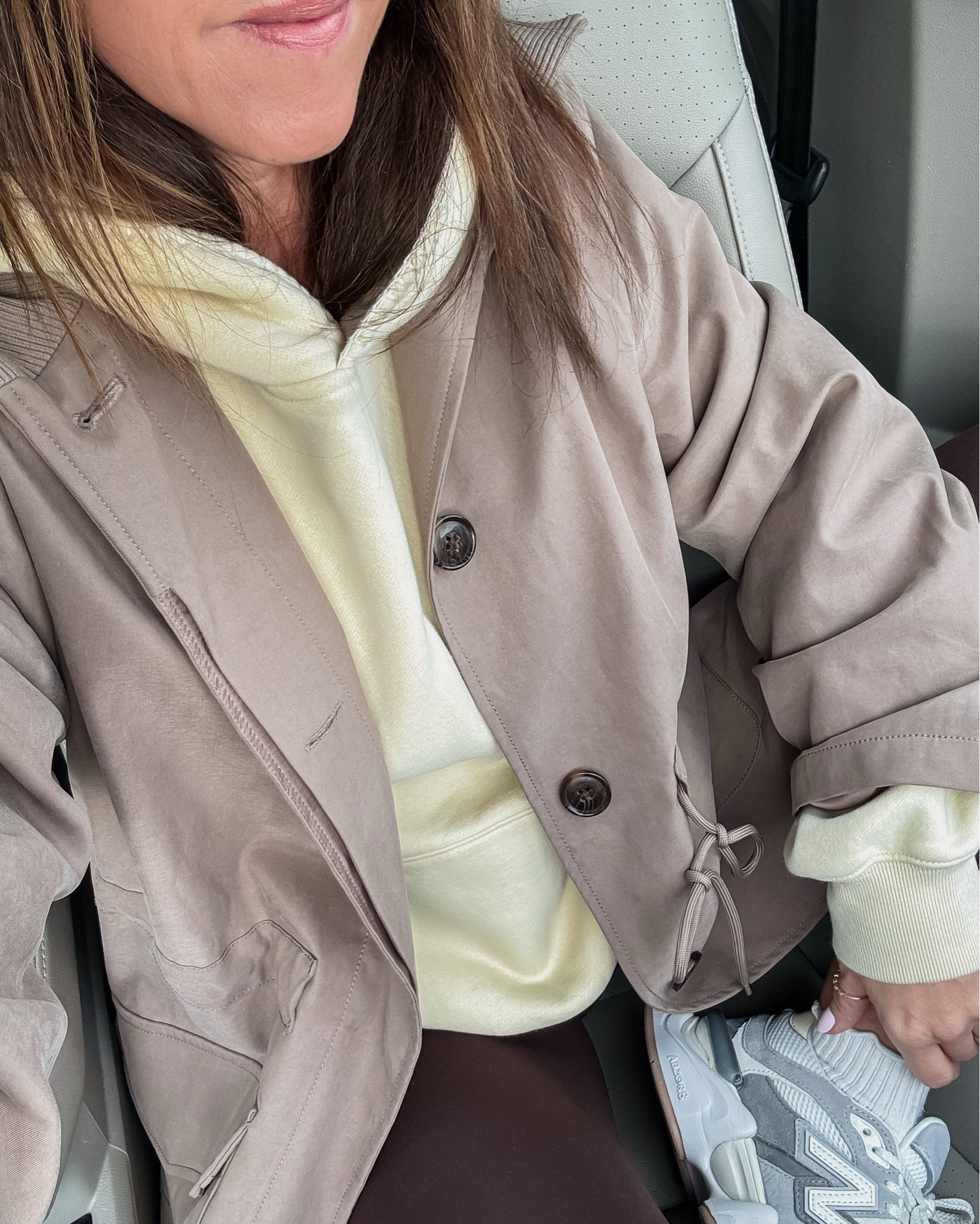 Saturday style. Easy layering. 
Small in yellow hoodie. Size up for more length 
XS jacket 
XS, 25” legging 
Sneakers tts
Small tee 

#LTKSeasonal #LTKActive