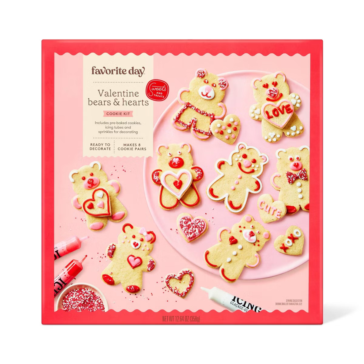 Valentine's Teddy Bear Heart Ready to Decorate Cookie Kit - 12.64oz - Favorite Day™ | Target