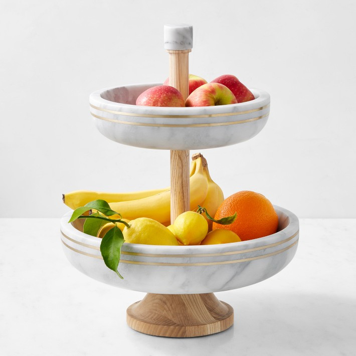 Arabescato Marble and Gold Fruit Bowls, Two-Tiered | Williams-Sonoma