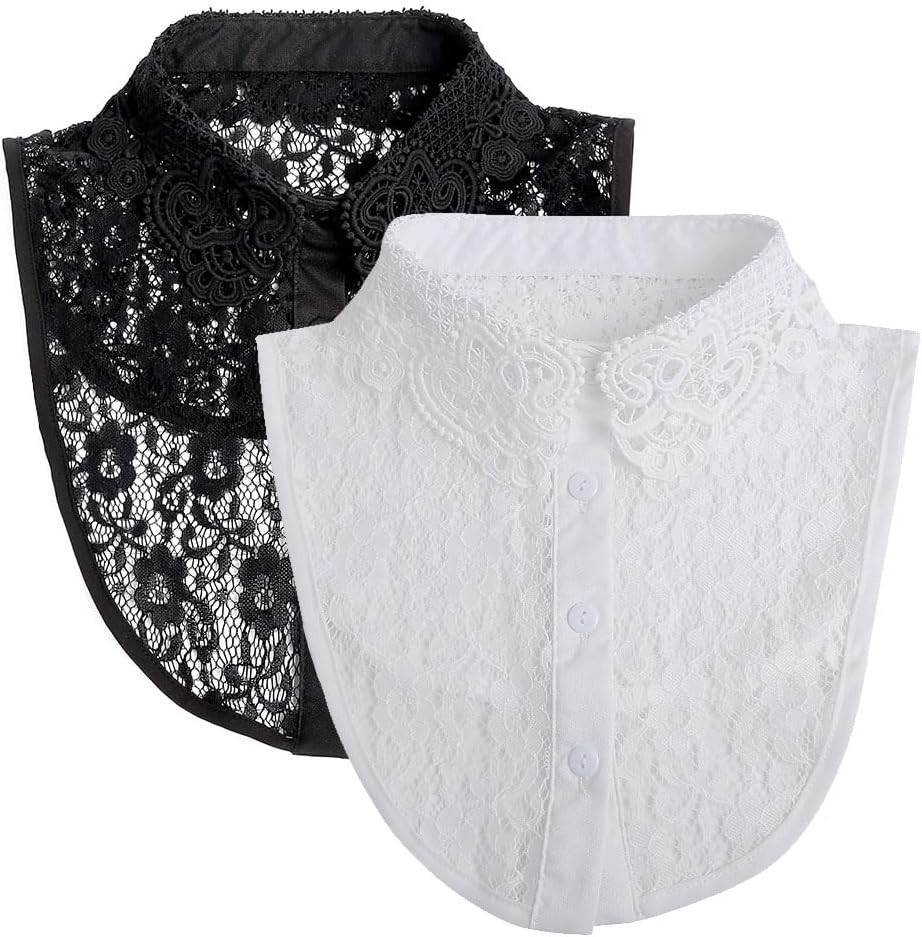 2 Pack Women's Lace Fake Collar,Detachable Dickey Collar, Blouse Half Shirts Collar,Flower False Collar | Amazon (US)
