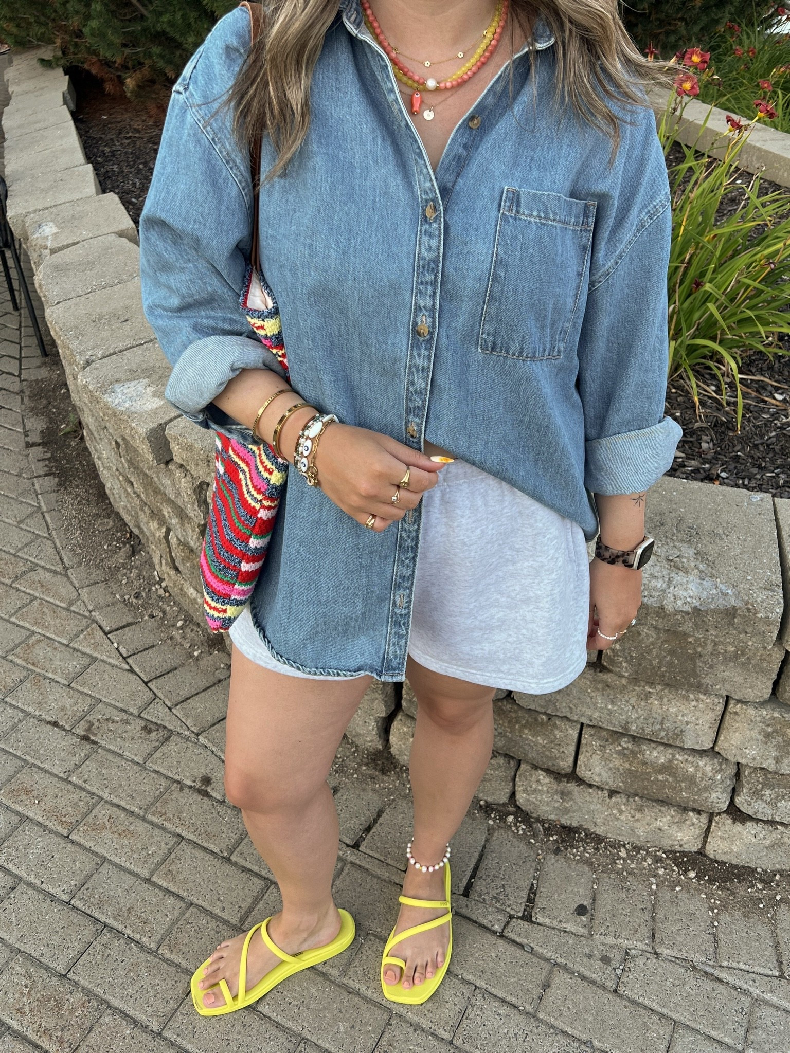 Easy summer outfit! Wearing L in the denim shirt (Canadian link under “similar products”). Also wearing L in the sweat shorts. I’m a 9.5-10 shoe and wear a 10 in the crocs toe loop sandals. Canadian bag link is also under “similar products”

#LTKsummer #LTKsale #LTKmidsize