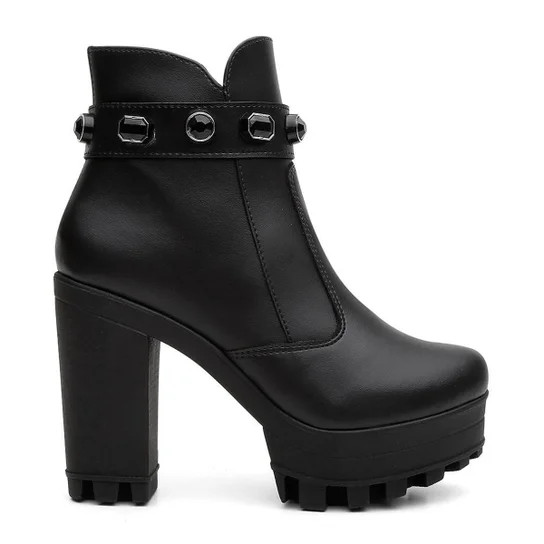 Bota Coturno Feminina Tratorada Pedraria Vicerinne Salto Alto Cano Médio - Preto | Netshoes (BR)