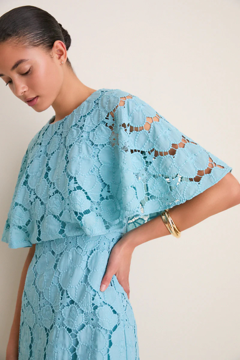 Cameo Blue Eyelet Cape Leah Dress | Tuckernuck (US)