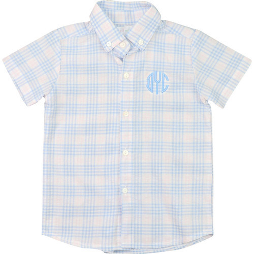 Pink And Blue Plaid Seersucker Button Down  Shirt | Cecil and Lou
