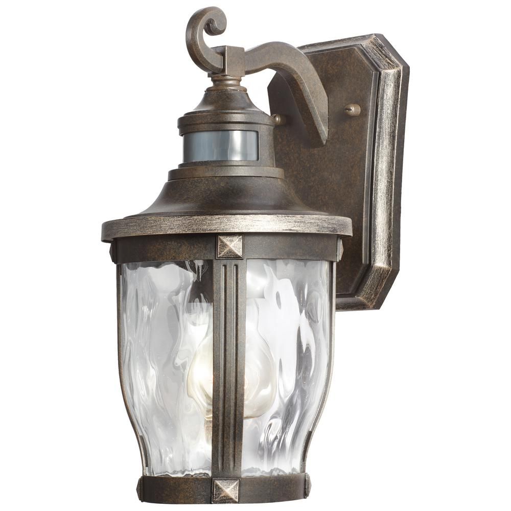 Home Decorators Collection McCarthy 1-Light Bronze with Gold Highlights Outdoor Motion Sensor Wal... | The Home Depot