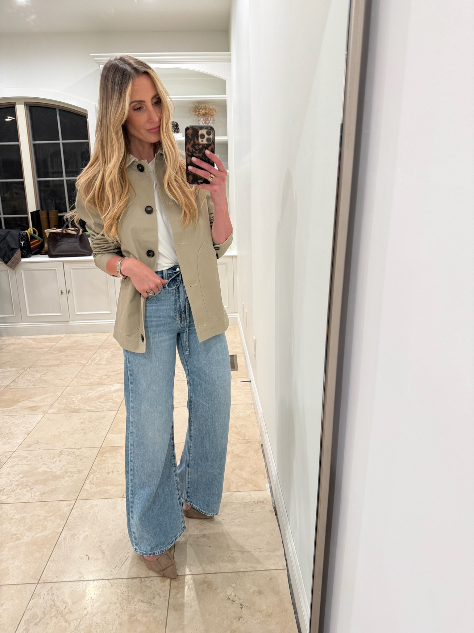 This outfit is a must have from the Nordstrom anniversary sale!

I am wearing a seize small in the jacket, a size 25 in jeans. And a size 9 in shoes!