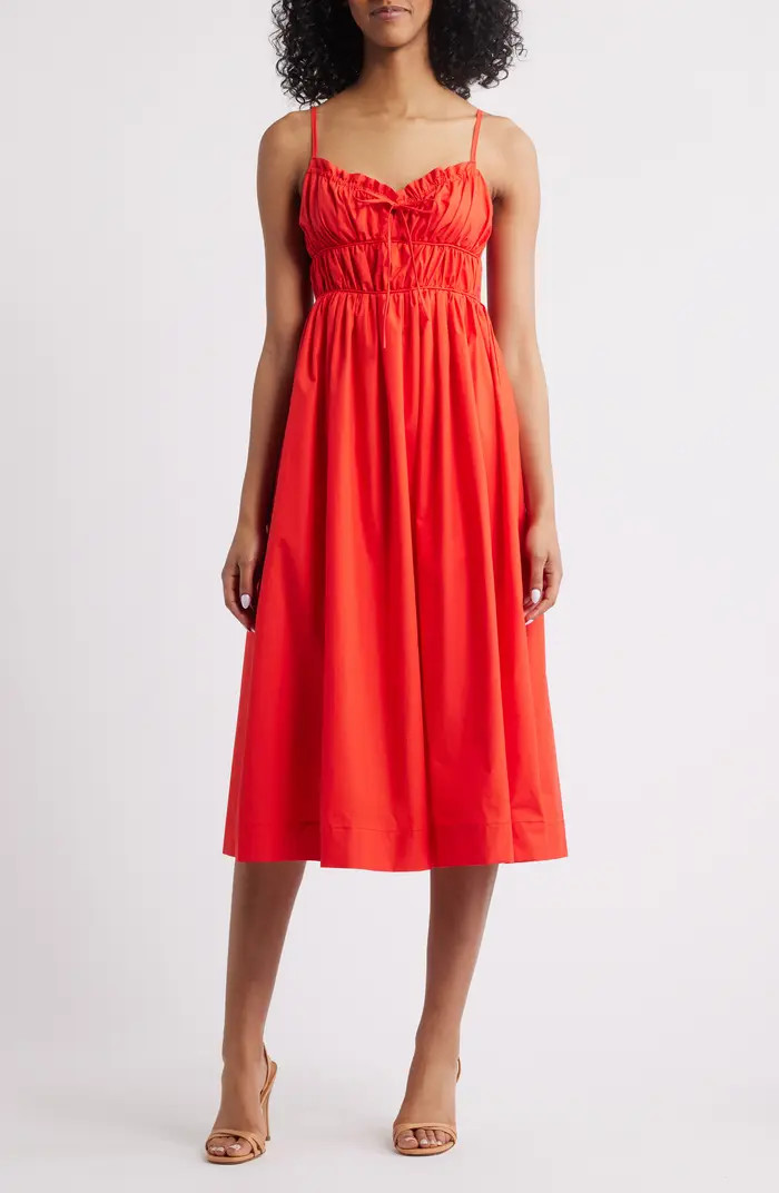 All in Favor Cotton Poplin Shirred Midi Dress | Nordstrom | Nordstrom