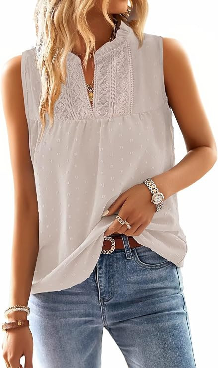 Falechay Womens Summer Tops V Neck Blouses for Women Boho Clothing Dressy Casual Flowy Lace Sleev... | Amazon (US)