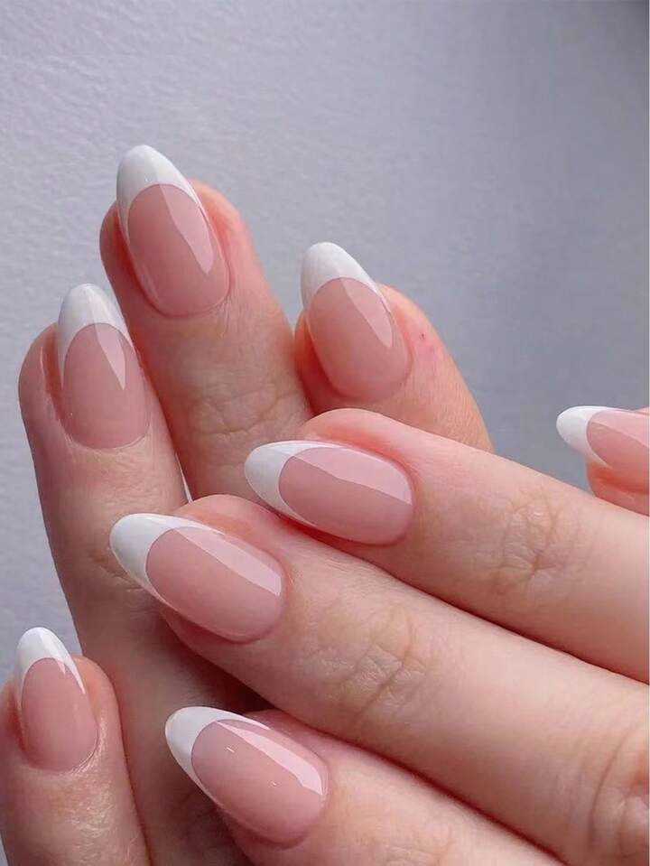 Elevate Your Style With 24pcs Short Almond French Style Full Cover Fake Nail & 1pc Nail File & 1s... | SHEIN