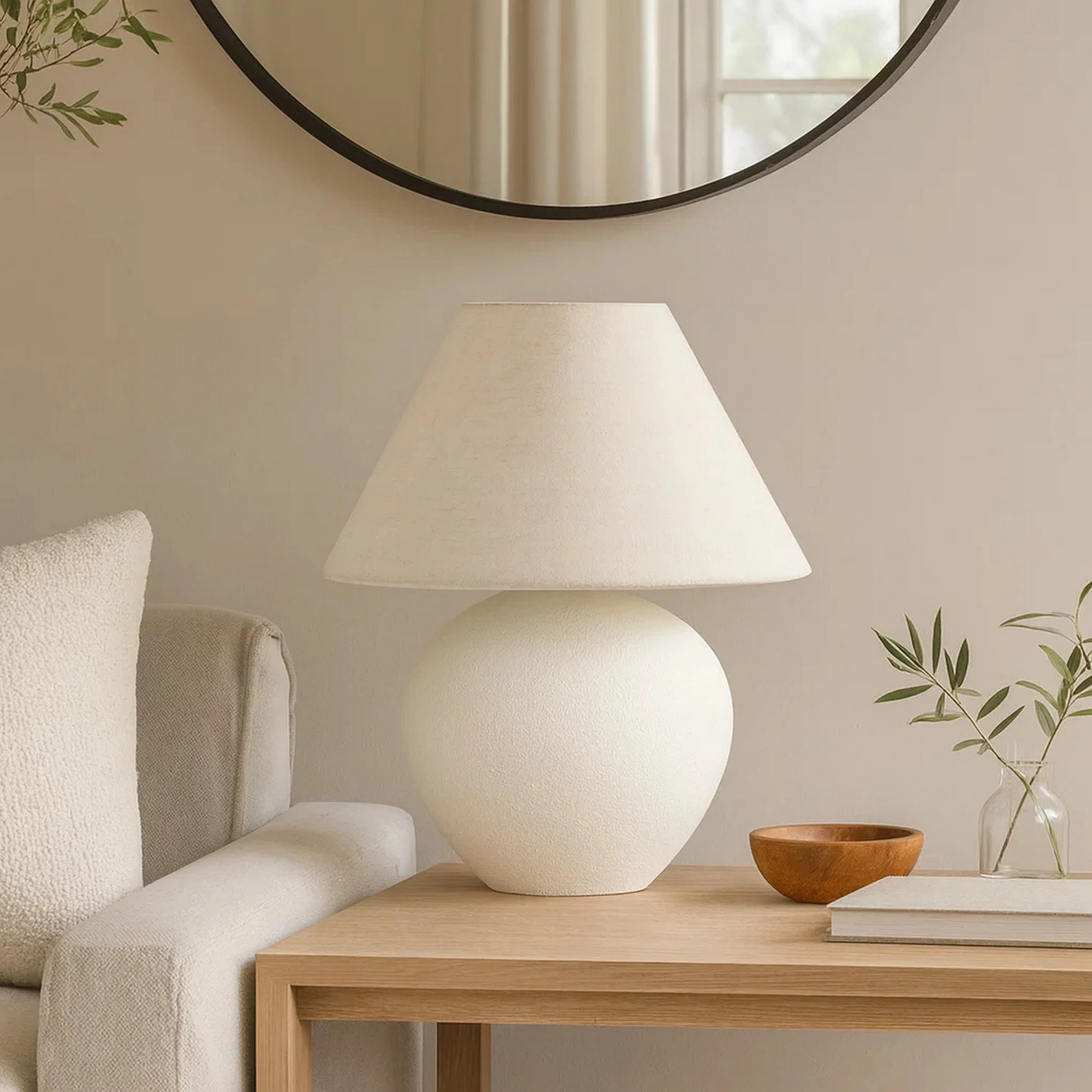 Lighting, 16"H, Table Lamp, Cream Shade, Cream Ceramic, Contemporary | Wayfair North America
