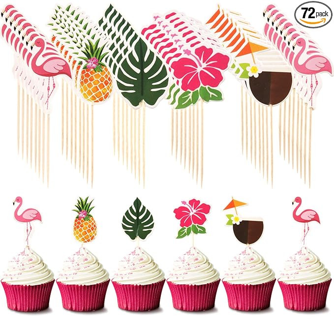 Luau Cupcake Toppers Tropical Cake Decorations Hawaiian Toothpicks Sticks with Flamingo Pineapp... | Amazon (US)