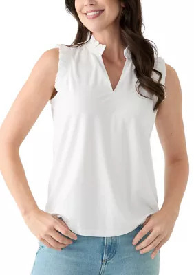 Crown & Ivy Women's Sleeveless Ruffle Tank Top, White, XXL | Belk