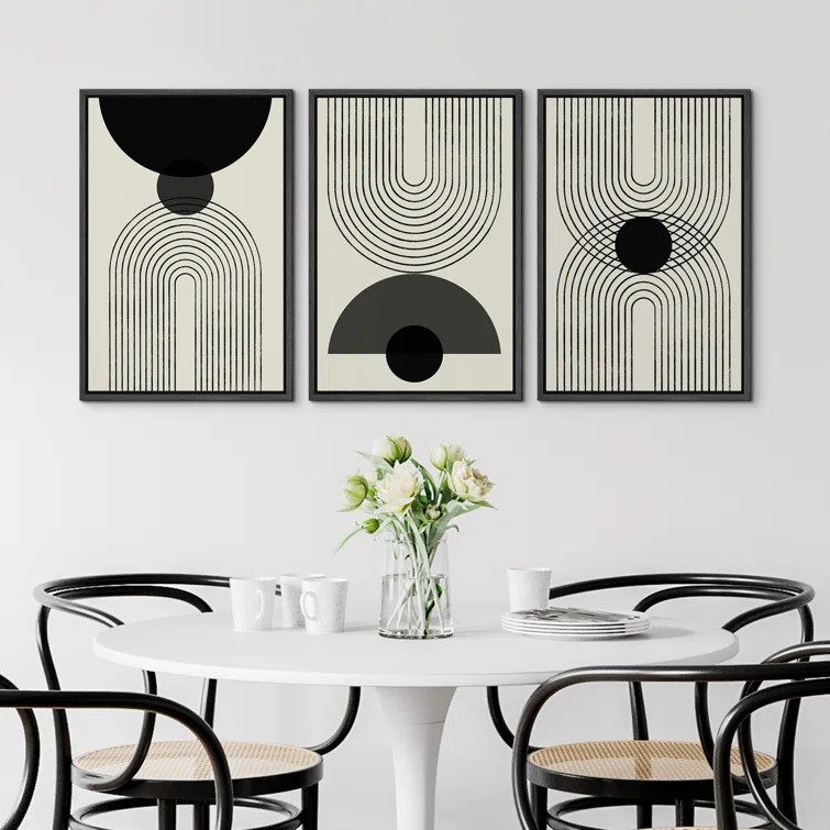 " Mid Century Modern Abstract Wall Art Black Semi-Circle An Line Parabola Framed Art " 3 - Pieces | Wayfair North America
