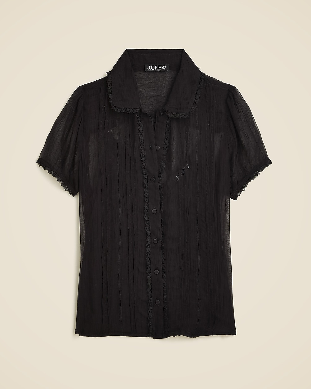 Sheer lace-trim button-up shirt | J. Crew US