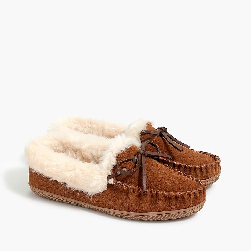 Factory: Suede Faux-shearling Moccasin Slippers For Women | J.Crew Factory
