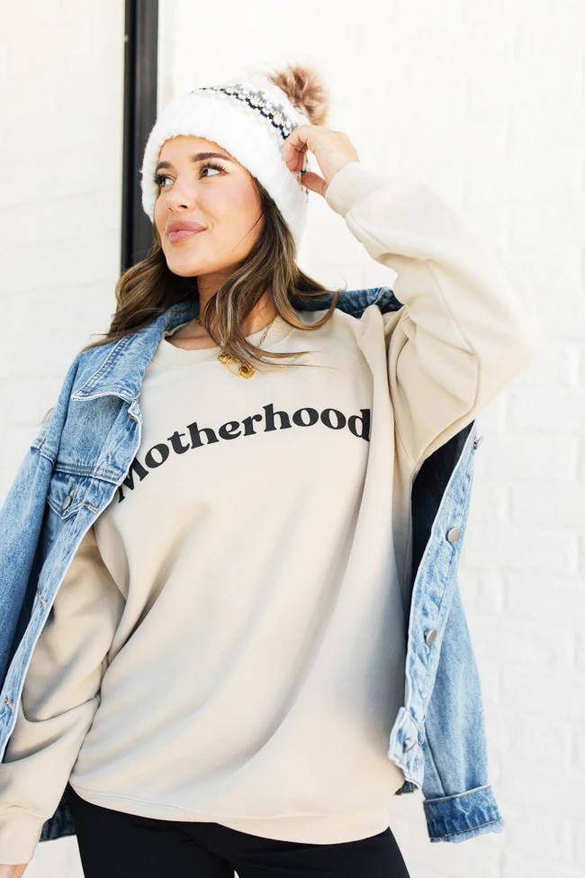 Motherhood Cream Oversized Graphic Sweatshirt | Pink Lily