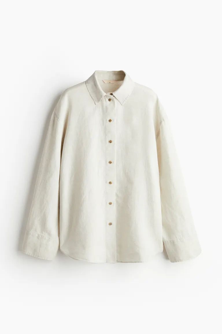 Oversized Linen Shirt - Light beige - Ladies | H&M US | H&M (US + CA)