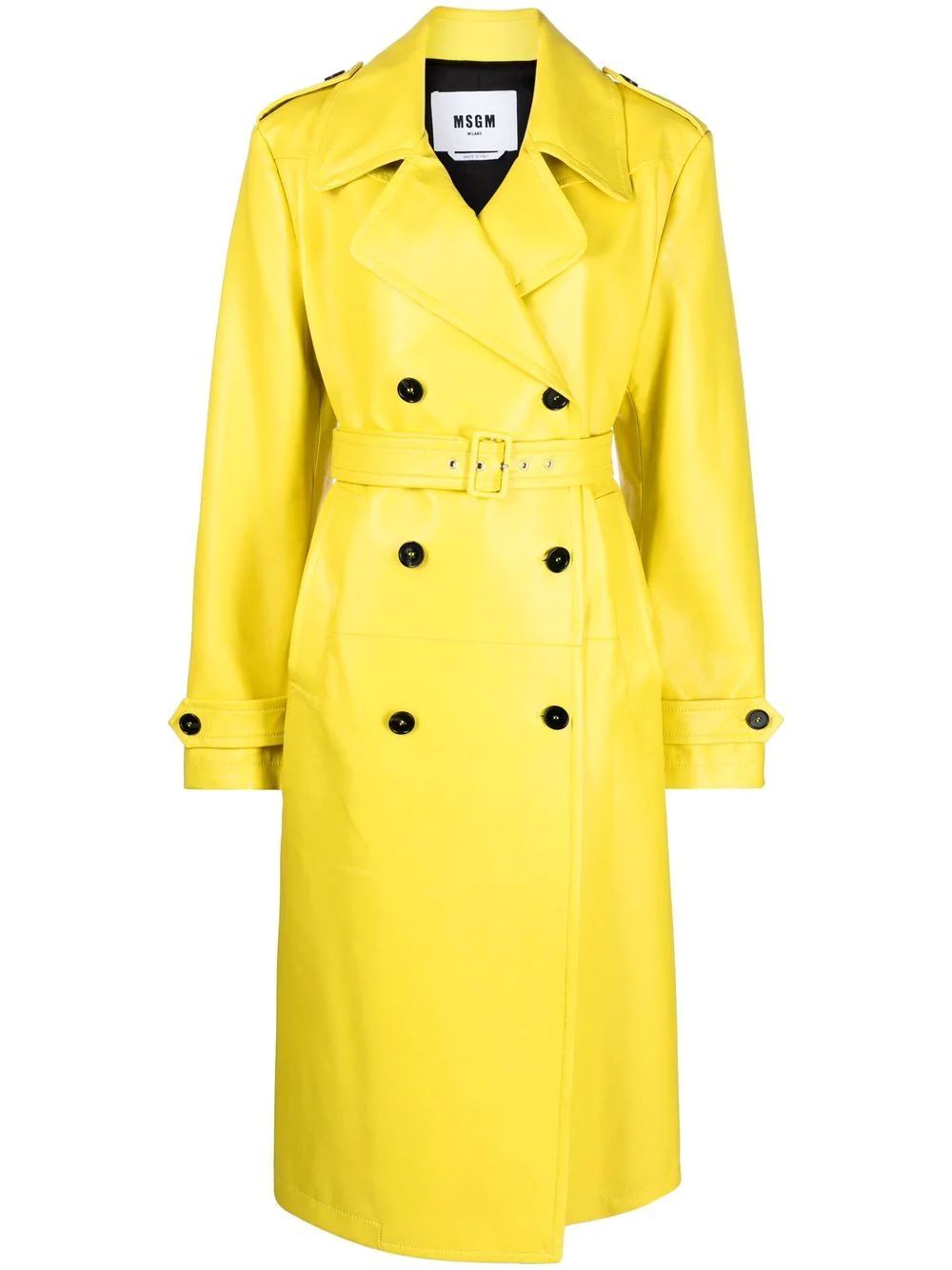 MSGM double-breasted Belted faux-leather Trench Coat - Farfetch | Farfetch Global