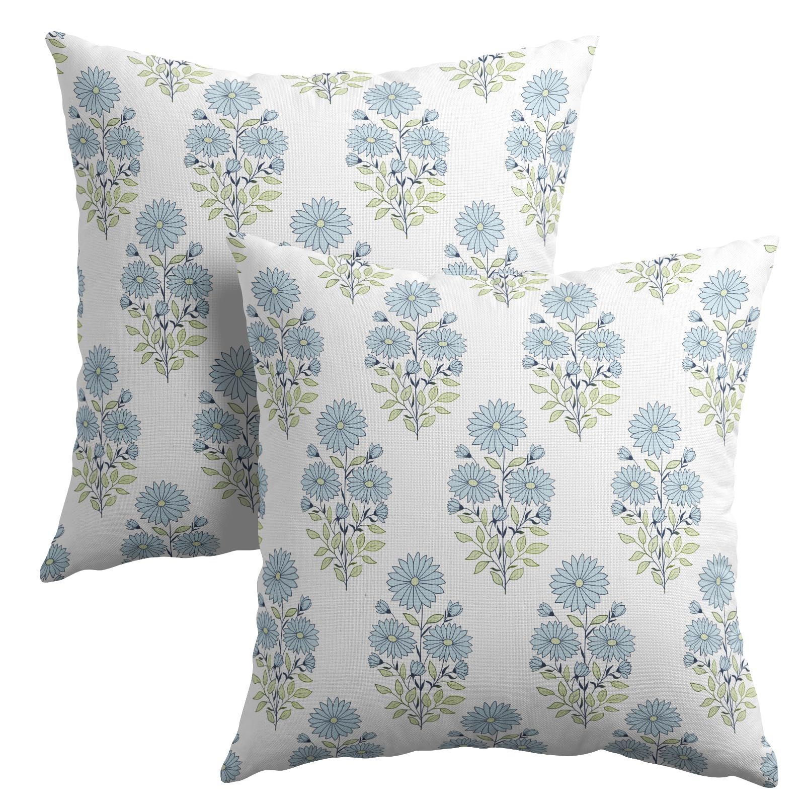Amazon.com: Blue Floral Pillow Covers 18x18 Inch Set of 2 Blue White Flower Spring Summer Outdoor... | Amazon (US)