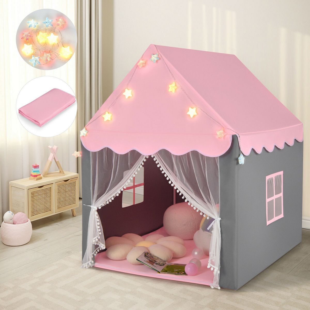 Costway Kids Playhouse Tent Large Castle Fairy Tent Gift w/Star Lights Mat | Target