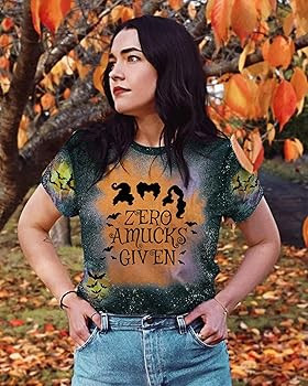 Amazon.com: Zero Amucks Given T Shirt Women Halloween Shirt Funny Sanderson Sisters Print Graphic... | Amazon (US)