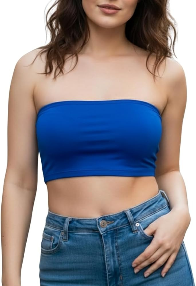 1 & 9 Tube Top for Women Strapless Bandeau Crop Top Short Length Sleeveless Stretchy Polyester Su... | Amazon (US)