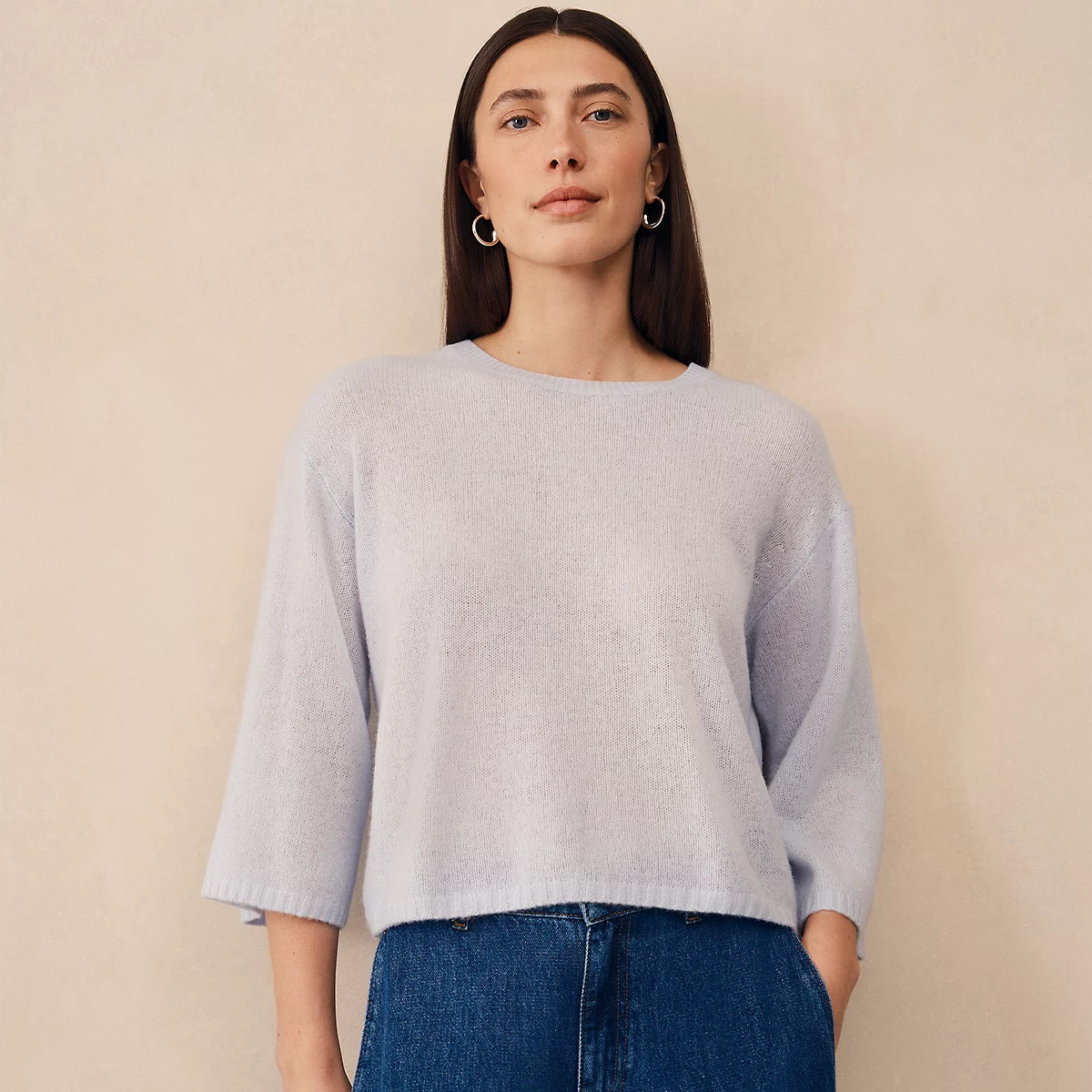 The White Company Cashmere Layering Wide Sleeve Jumper, Baby Blue, Size: M | The White Company UK & ROW