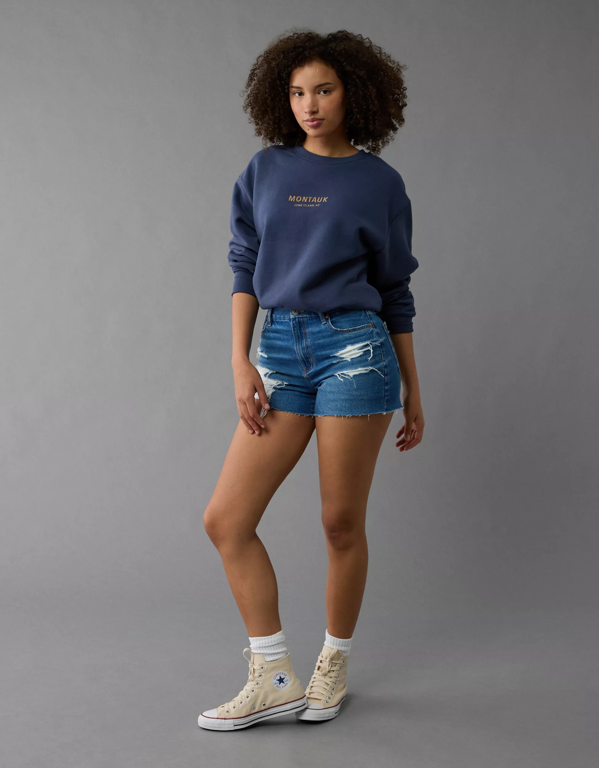 AE Strigid Curvy Ripped Denim Mom Short | American Eagle Outfitters (US & CA)