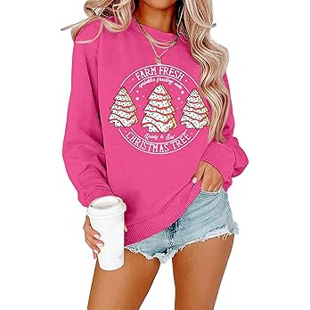 MOUSYA Oh Christmas Tree Sweatshirts Woman Christmas Cake Sweater Xmas Gifts Top Holiday Long Sle... | Amazon (US)