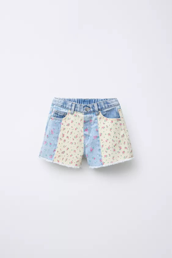 PATCHWORK FLORAL DENIM BERMUDA SHORTS | Zara US
