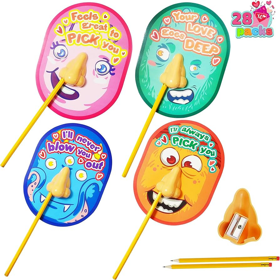 JOYIN 28 pcs I Pick Your Nose Pencil & Pencil Sharpener with Valentines Card for Kids Party Favor... | Amazon (US)