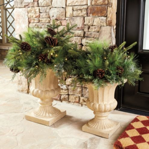 Pine & Cedar Planter Insert with Pre lit LED Lights & Real Pinecones for Indoor/Outdoor Decor | Ballard Designs, Inc.